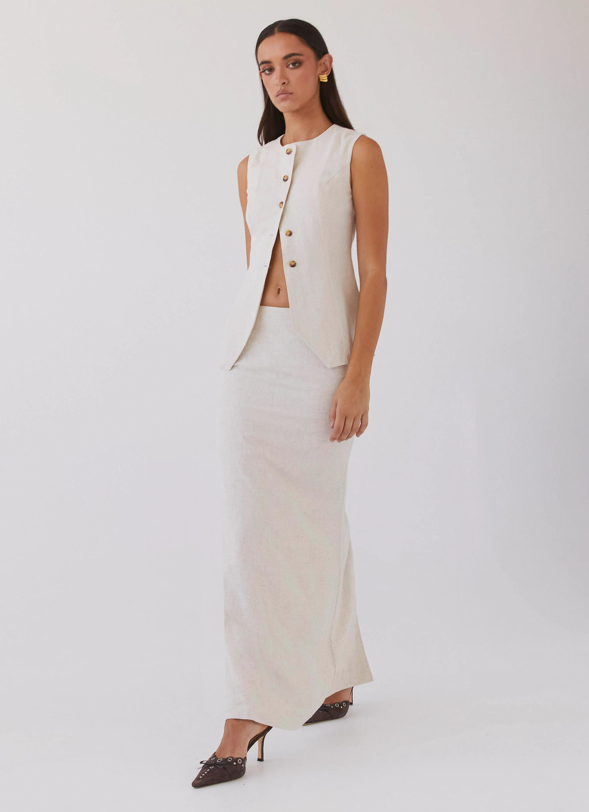 Born For Bordeaux Linen Midi Skirt - Oatmeal - Image 6