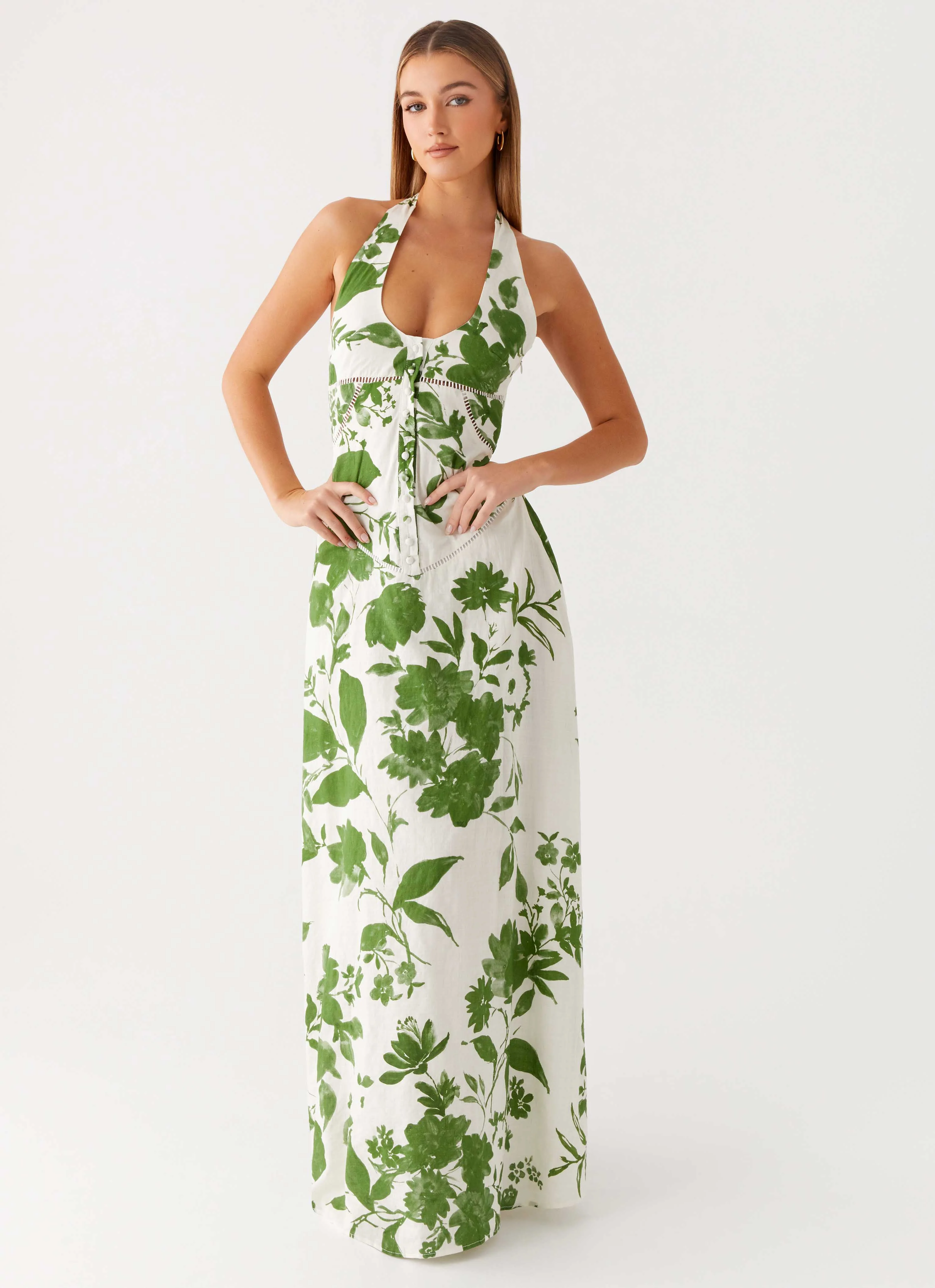 Ember Valley Cotton Maxi Dress - Verdant Bloom - Image 6