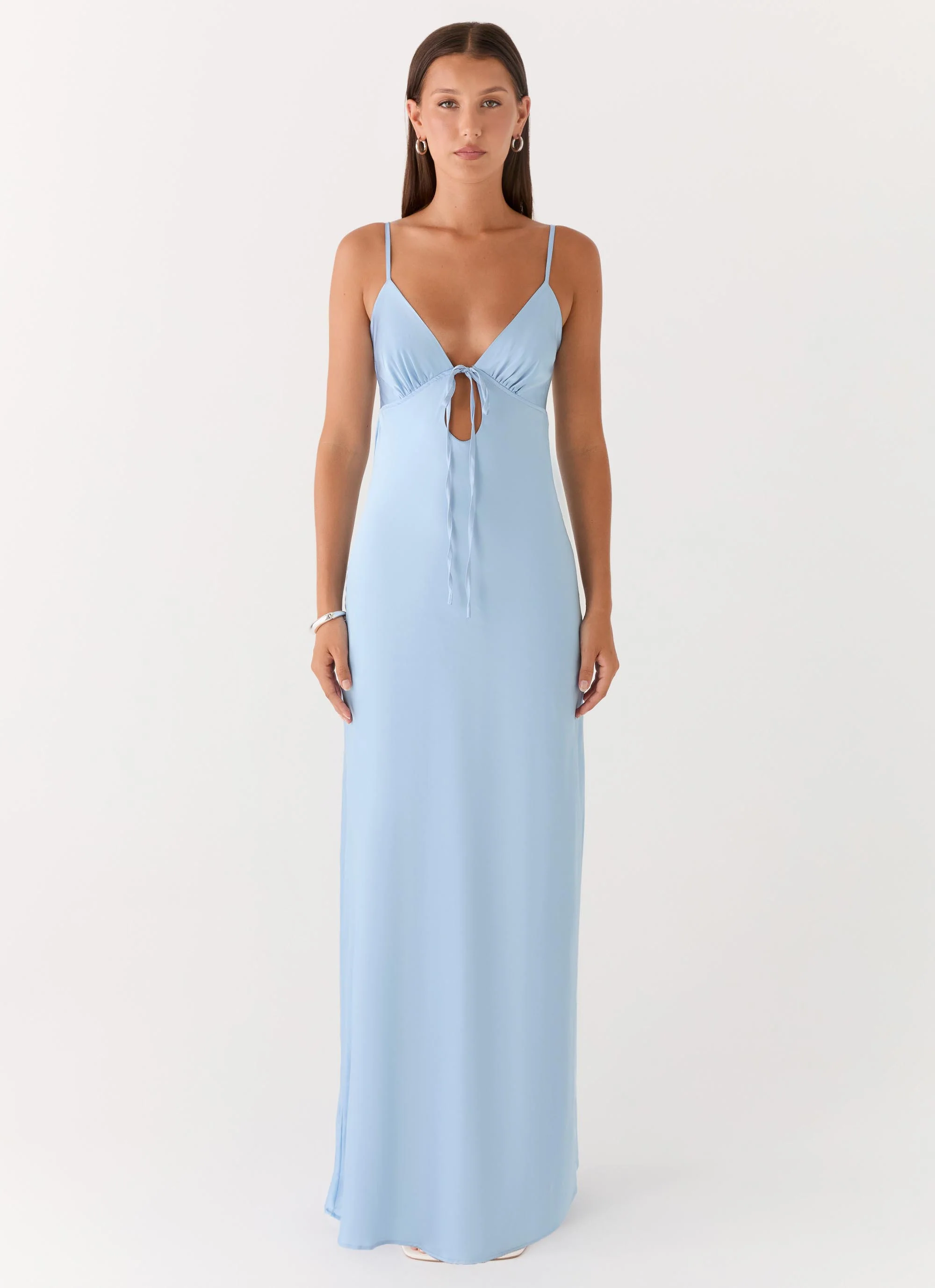 Flora Satin Maxi Dress - Ice Blue - Image 6