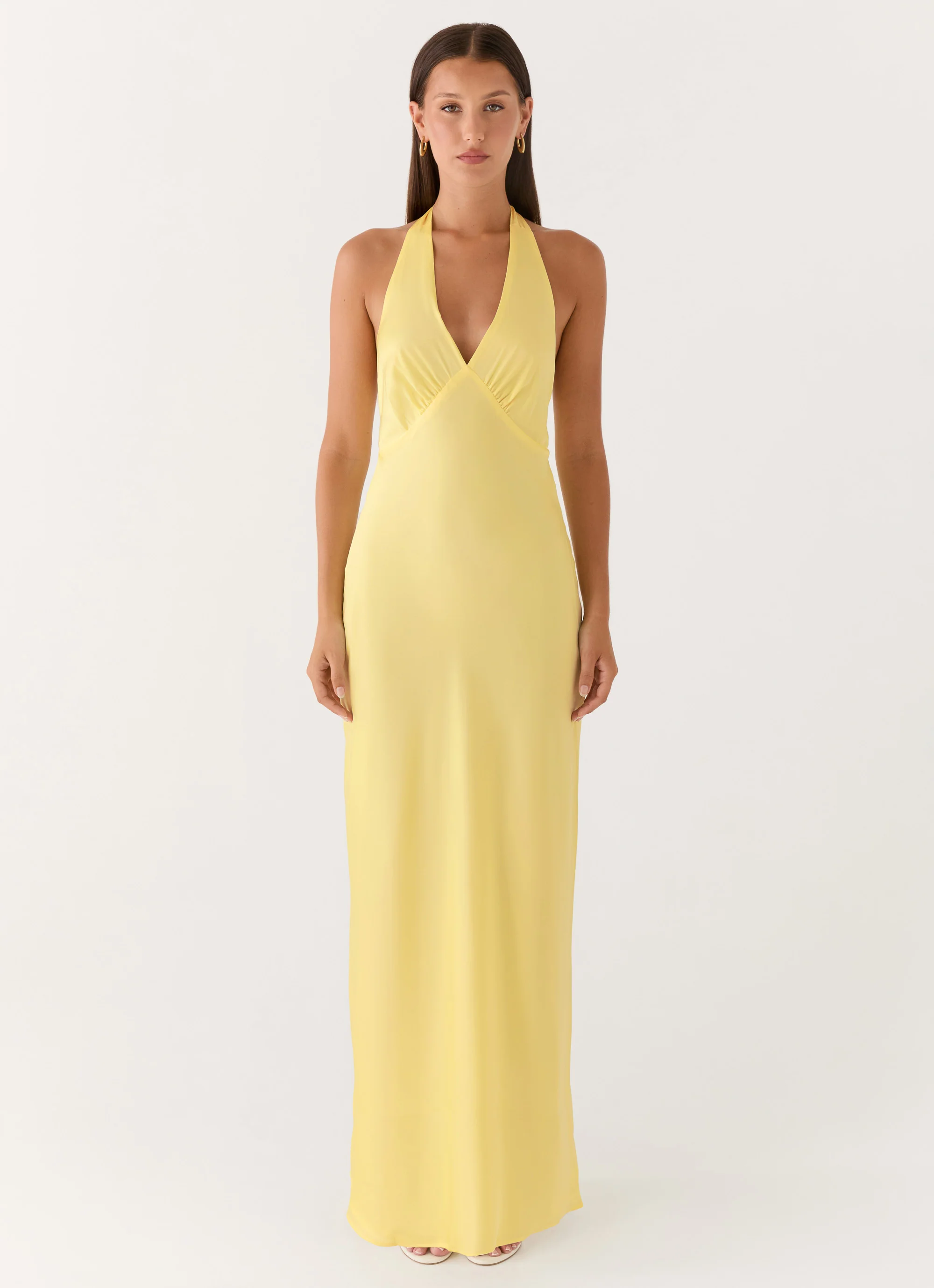Heavy Hearted Satin Maxi Dress - Lemon - Image 4