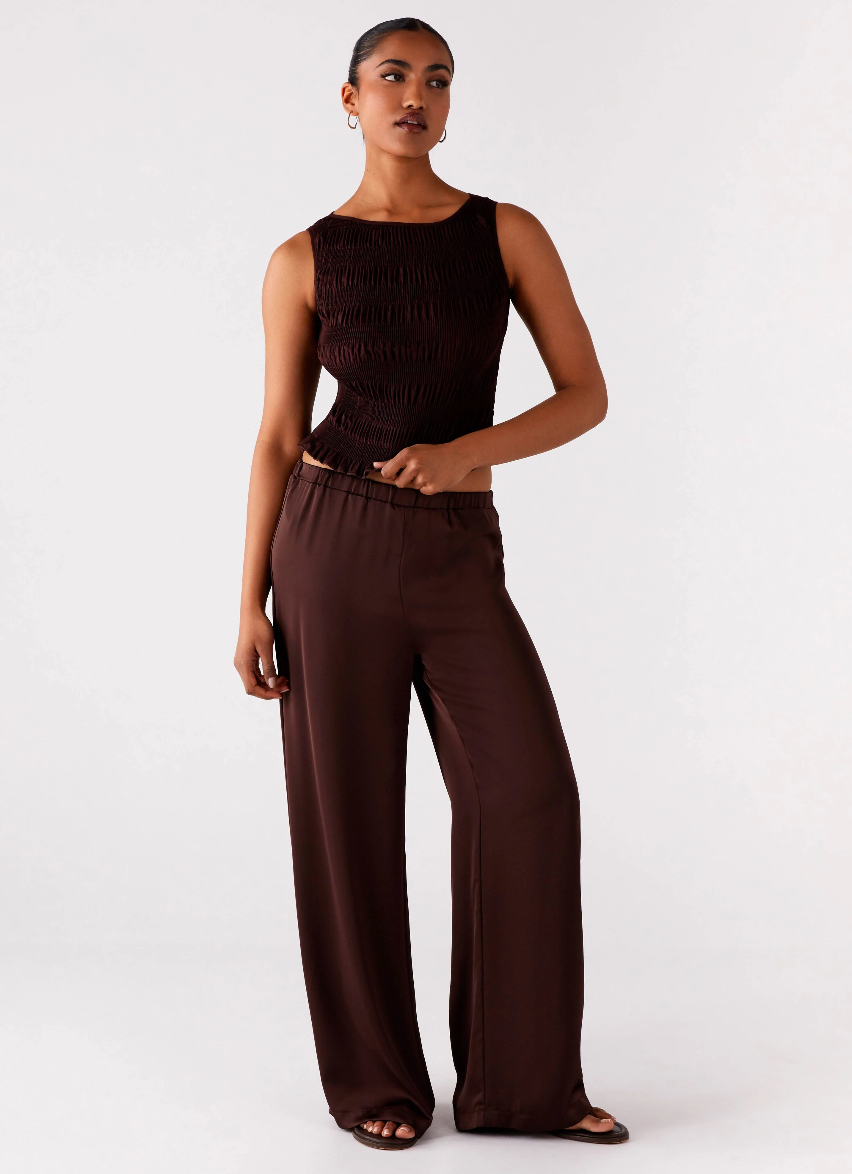 Palm Cove Satin Pants - Chocolate - Image 4