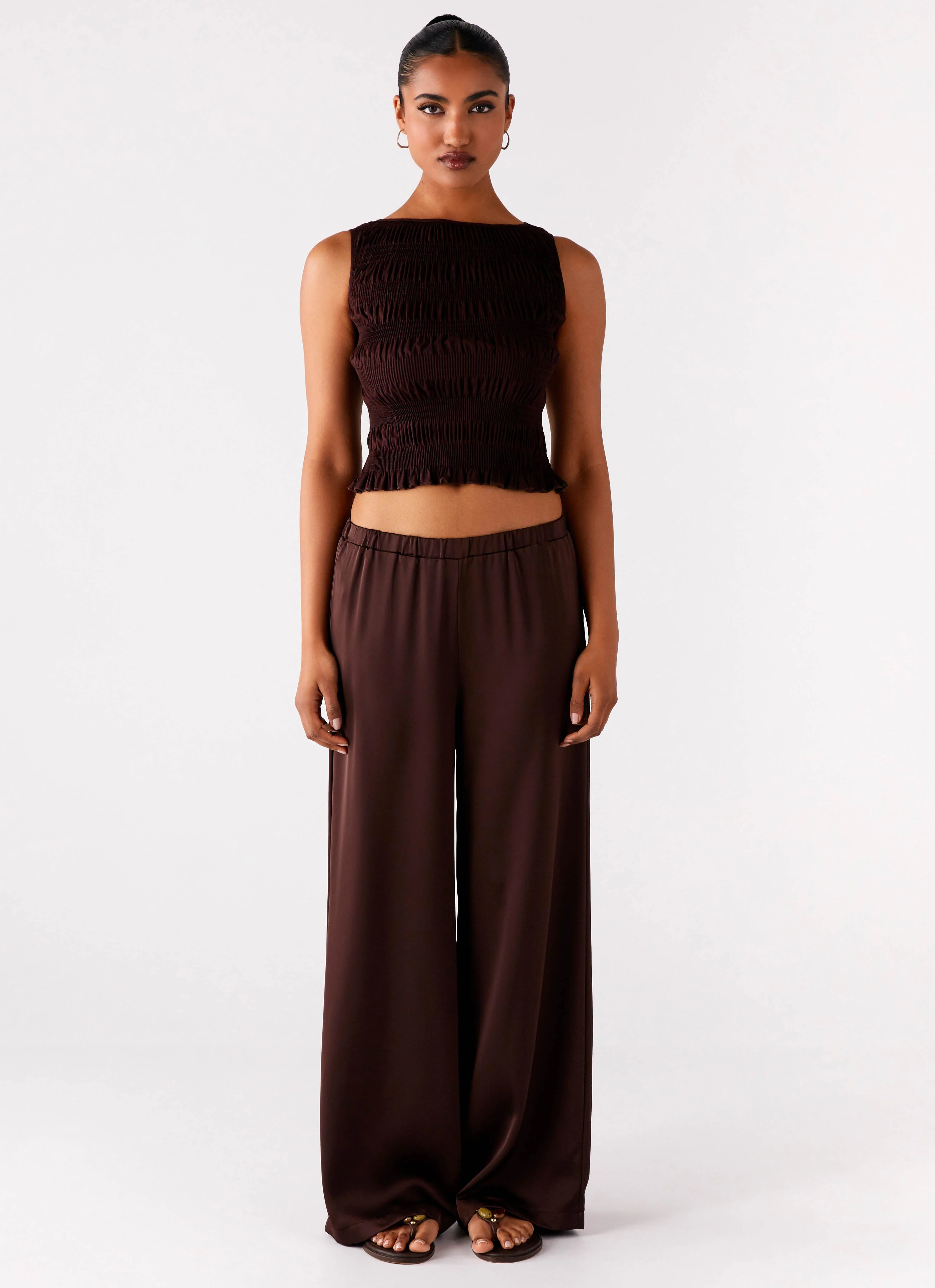 Palm Cove Satin Pants - Chocolate - Image 5