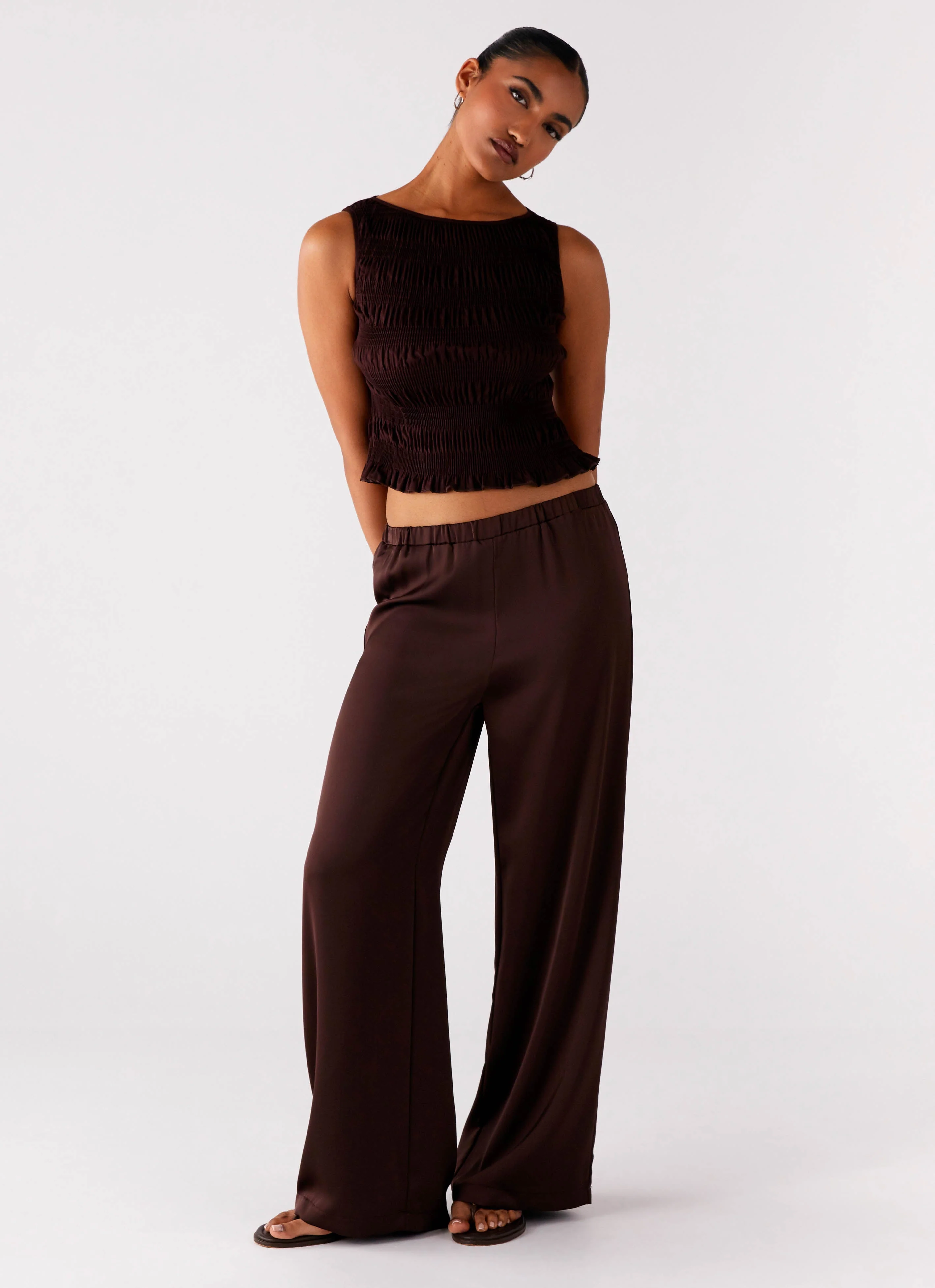Palm Cove Satin Pants - Chocolate - Image 6